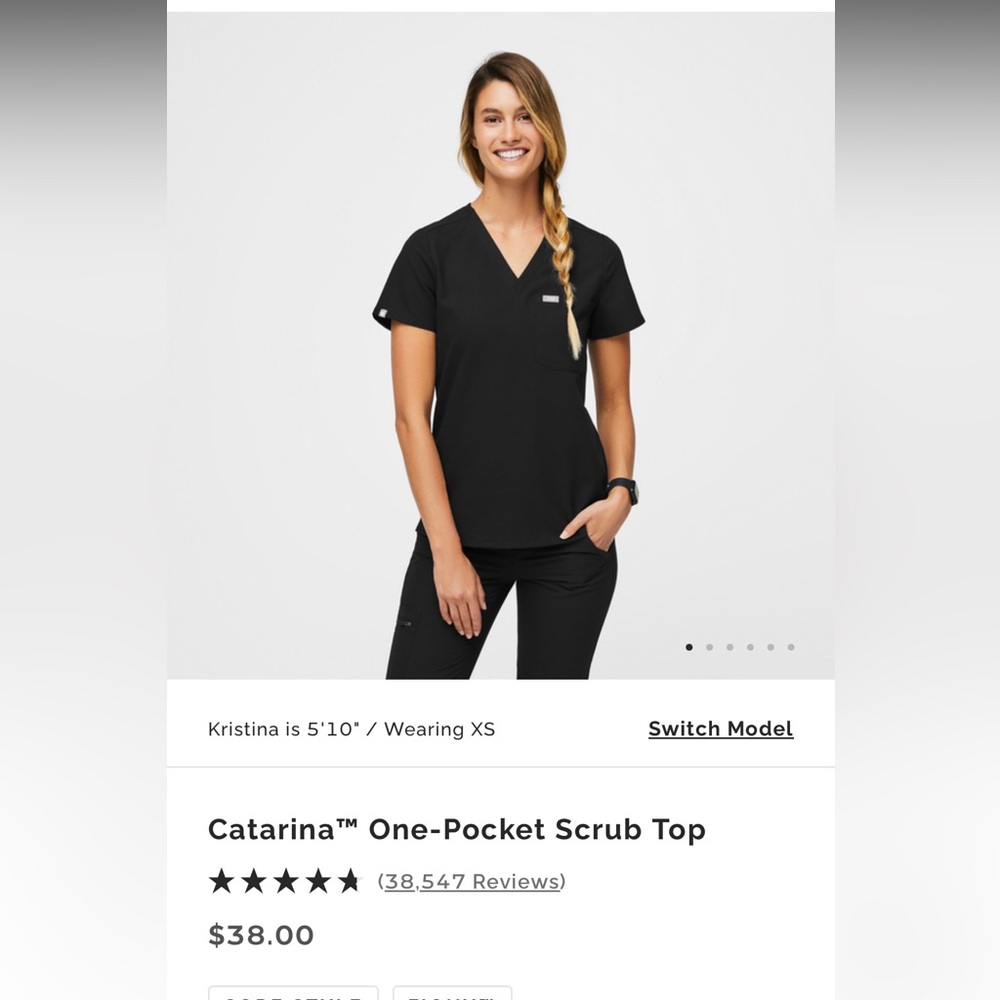 Figs one pocket black scrub top